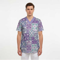 Mele Kalikimaka Hawaii Christmas Scrub Top Poni Seamless Floral Motif - Polynesian Pride