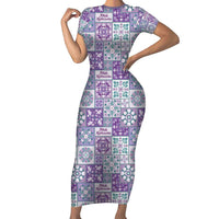 Mele Kalikimaka Hawaii Christmas Short Sleeve Bodycon Dress Poni Seamless Floral Motif - Polynesian Pride