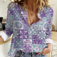 Mele Kalikimaka Hawaii Christmas Women Casual Shirt Poni Seamless Floral Motif - Polynesian Pride