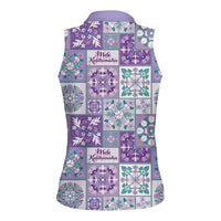 Mele Kalikimaka Hawaii Christmas Women Sleeveless Polo Shirt Poni Seamless Floral Motif - Polynesian Pride