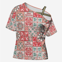 Mele Kalikimaka Hawaii Christmas Cross Shoulder Shirt Ulaula Seamless Floral Motif - Polynesian Pride
