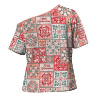 Mele Kalikimaka Hawaii Christmas Cross Shoulder Shirt Ulaula Seamless Floral Motif - Polynesian Pride