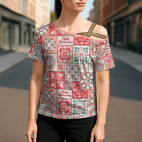 Mele Kalikimaka Hawaii Christmas Cross Shoulder Shirt Ulaula Seamless Floral Motif - Polynesian Pride