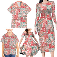 Mele Kalikimaka Hawaii Christmas Family Matching Long Sleeve Bodycon Dress and Hawaiian Shirt Ulaula Seamless Floral Motif - Polynesian Pride