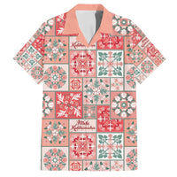 Mele Kalikimaka Hawaii Christmas Family Matching Off Shoulder Short Dress and Hawaiian Shirt Ulaula Seamless Floral Motif - Polynesian Pride