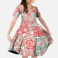 Mele Kalikimaka Hawaii Christmas Family Matching Short Sleeve Bodycon Dress and Hawaiian Shirt Ulaula Seamless Floral Motif - Polynesian Pride