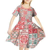 Mele Kalikimaka Hawaii Christmas Kid Short Sleeve Dress Ulaula Seamless Floral Motif - Polynesian Pride