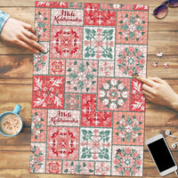 Mele Kalikimaka Hawaii Christmas Puzzle Ulaula Seamless Floral Motif - Polynesian Pride