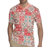 Mele Kalikimaka Hawaii Christmas Rugby Jersey Ulaula Seamless Floral Motif - Polynesian Pride