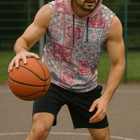 Mele Kalikimaka Hawaii Christmas Sleeveless Hoodie Ulaula Seamless Floral Motif - Polynesian Pride