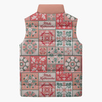 Mele Kalikimaka Hawaii Christmas Sleeveless Puffer Jacket Ulaula Seamless Floral Motif - Polynesian Pride