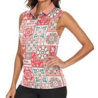 Mele Kalikimaka Hawaii Christmas Women Sleeveless Polo Shirt Ulaula Seamless Floral Motif - Polynesian Pride