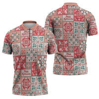 Mele Kalikimaka Hawaii Christmas Zipper Polo Shirt Ulaula Seamless Floral Motif - Polynesian Pride