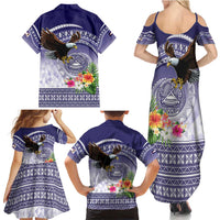 American Samoa Bald Eagle Family Matching Summer Maxi Dress and Hawaiian Shirt Polynesian Tropical Flowers