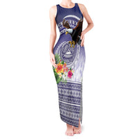 American Samoa Bald Eagle Tank Maxi Dress Polynesian Tropical Flowers LT9 Women Blue - Polynesian Pride