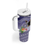 American Samoa Bald Eagle Tumbler With Handle Polynesian Tropical Flowers LT9 - Polynesian Pride