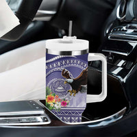 American Samoa Bald Eagle Tumbler With Handle Polynesian Tropical Flowers LT9 - Polynesian Pride