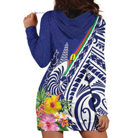 New Caledonia Kagu Bird Hoodie Dress Polynesian Tropical Flowers