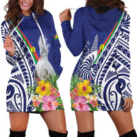 New Caledonia Kagu Bird Hoodie Dress Polynesian Tropical Flowers