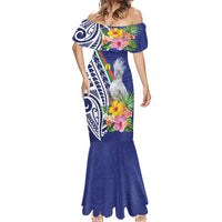 New Caledonia Kagu Bird Mermaid Dress Polynesian Tropical Flowers