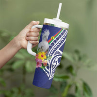 New Caledonia Kagu Bird Tumbler With Handle Polynesian Tropical Flowers