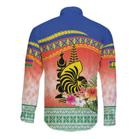 New Caledonia Nautilus Shell Long Sleeve Button Shirt Polynesian Tropical Flowers