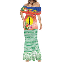 New Caledonia Nautilus Shell Mermaid Dress Polynesian Tropical Flowers