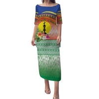 New Caledonia Nautilus Shell Puletasi Polynesian Tropical Flowers