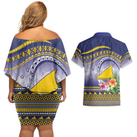 Tokelau Tuluma Couples Matching Off Shoulder Short Dress and Hawaiian Shirt Polynesian Tropical Flowers