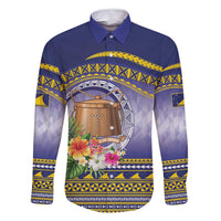 Tokelau Tuluma Family Matching Mermaid Dress and Hawaiian Shirt Polynesian Tropical Flowers LT9 Dad's Shirt - Long Sleeve Blue - Polynesian Pride