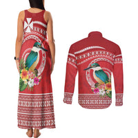 Wallis et Futuna Kingfisher Couples Matching Tank Maxi Dress and Long Sleeve Button Shirt Polynesian Tropical Flowers