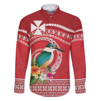 Wallis et Futuna Kingfisher Family Matching Off The Shoulder Long Sleeve Dress and Hawaiian Shirt Polynesian Tropical Flowers