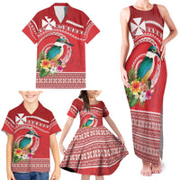 Wallis et Futuna Kingfisher Family Matching Tank Maxi Dress and Hawaiian Shirt Polynesian Tropical Flowers