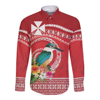 Wallis et Futuna Kingfisher Long Sleeve Button Shirt Polynesian Tropical Flowers