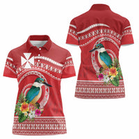 Wallis et Futuna Kingfisher Women Polo Shirt Polynesian Tropical Flowers