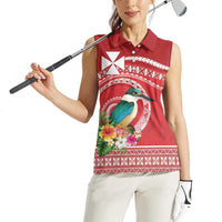 Wallis et Futuna Kingfisher Women Sleeveless Polo Shirt Polynesian Tropical Flowers
