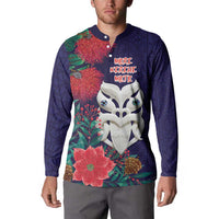 Maori Wheku Meri Kirihimete Personalised Button Sweatshirt All Blue Indigenous Maori Motif - Polynesian Pride