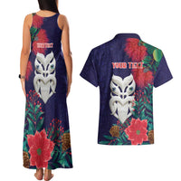 Maori Wheku Meri Kirihimete Personalised Couples Matching Tank Maxi Dress and Hawaiian Shirt All Blue Indigenous Maori Motif - Polynesian Pride