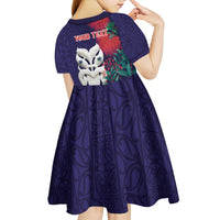 Maori Wheku Meri Kirihimete Personalised Kid Short Sleeve Dress All Blue Indigenous Maori Motif - Polynesian Pride