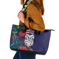 Maori Wheku Meri Kirihimete Personalised Leather Tote Bag All Blue Indigenous Maori Motif - Polynesian Pride