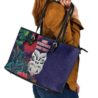 Maori Wheku Meri Kirihimete Personalised Leather Tote Bag All Blue Indigenous Maori Motif - Polynesian Pride