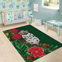 Maori Wheku Meri Kirihimete Personalised Area Rug All Green Indigenous Maori Motif - Polynesian Pride