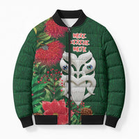 Maori Wheku Meri Kirihimete Personalised Bomber Puffer Jacket All Green Indigenous Maori Motif - Polynesian Pride