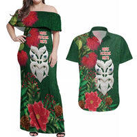 Maori Wheku Meri Kirihimete Personalised Couples Matching Off Shoulder Maxi Dress and Hawaiian Shirt All Green Indigenous Maori Motif - Polynesian Pride