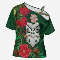 Maori Wheku Meri Kirihimete Personalised Cross Shoulder Shirt All Green Indigenous Maori Motif - Polynesian Pride
