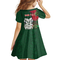 Maori Wheku Meri Kirihimete Personalised Kid Short Sleeve Dress All Green Indigenous Maori Motif - Polynesian Pride