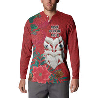 Maori Wheku Meri Kirihimete Personalised Button Sweatshirt All Red Indigenous Maori Motif - Polynesian Pride