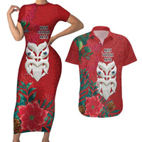Maori Wheku Meri Kirihimete Personalised Couples Matching Short Sleeve Bodycon Dress and Hawaiian Shirt All Red Indigenous Maori Motif - Polynesian Pride