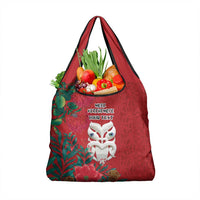 Maori Wheku Meri Kirihimete Personalised Grocery Bag All Red Indigenous Maori Motif - Polynesian Pride