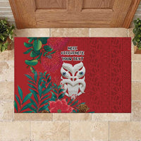 Maori Wheku Meri Kirihimete Personalised Rubber Doormat All Red Indigenous Maori Motif - Polynesian Pride